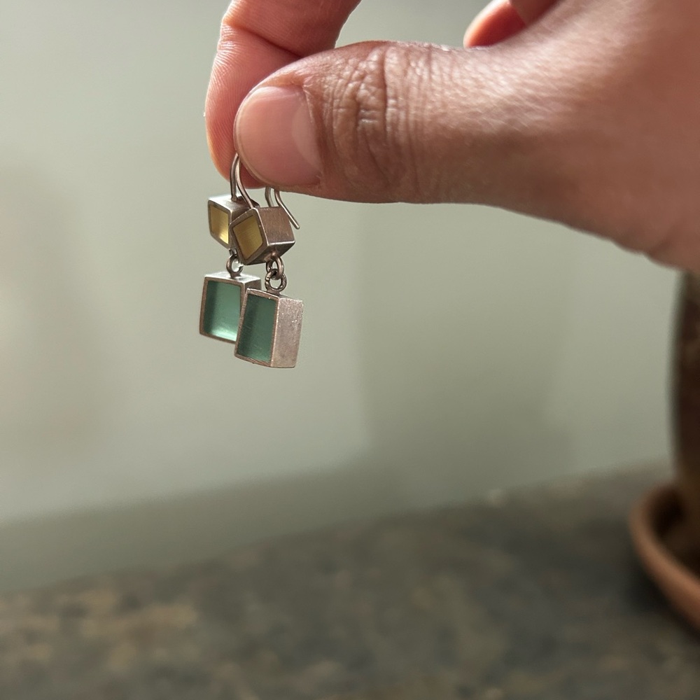 MCM vintage sterling silver sea glass earrings - Picture 7 of 8